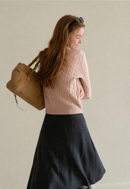 Cable Knit V Neck Button Front Cardigan