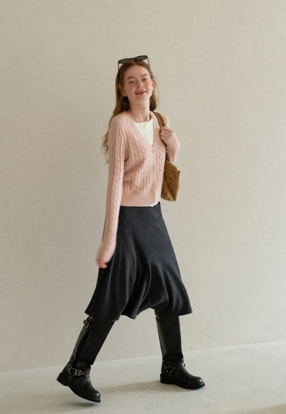 Cable Knit V Neck Button Front Cardigan