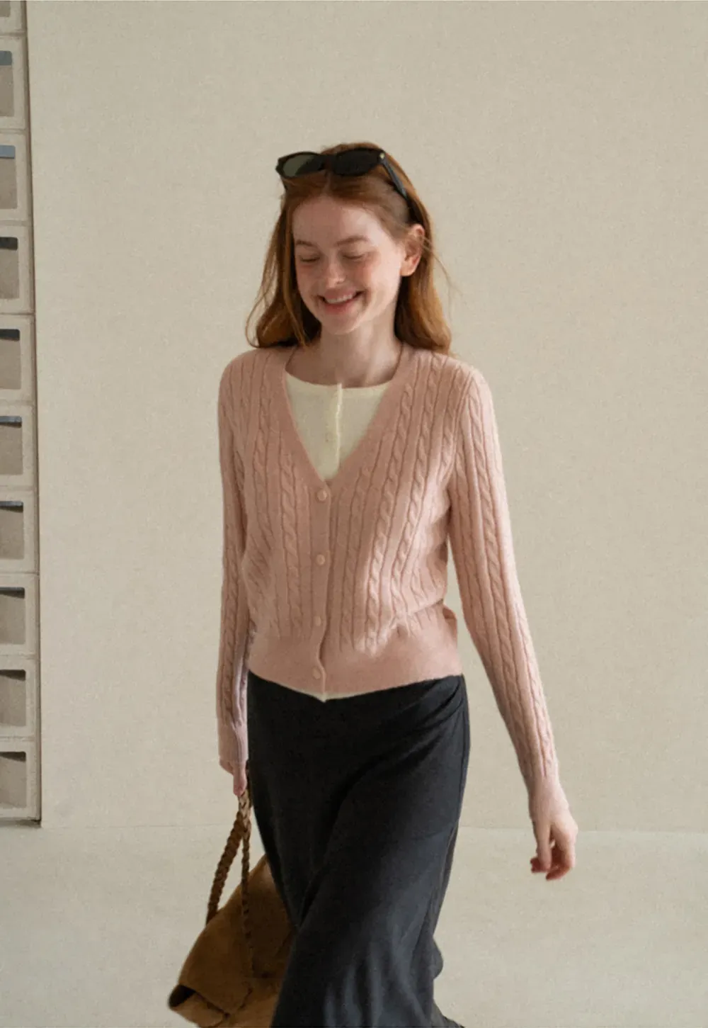 Cable Knit V Neck Button Front Cardigan