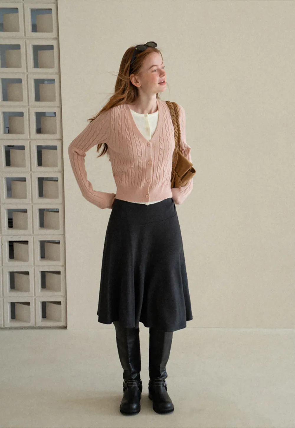 Cable Knit V Neck Button Front Cardigan