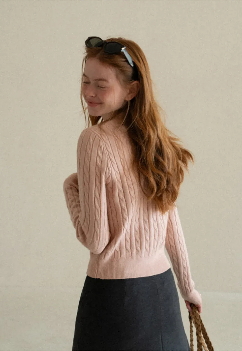 Cable Knit V Neck Button Front Cardigan