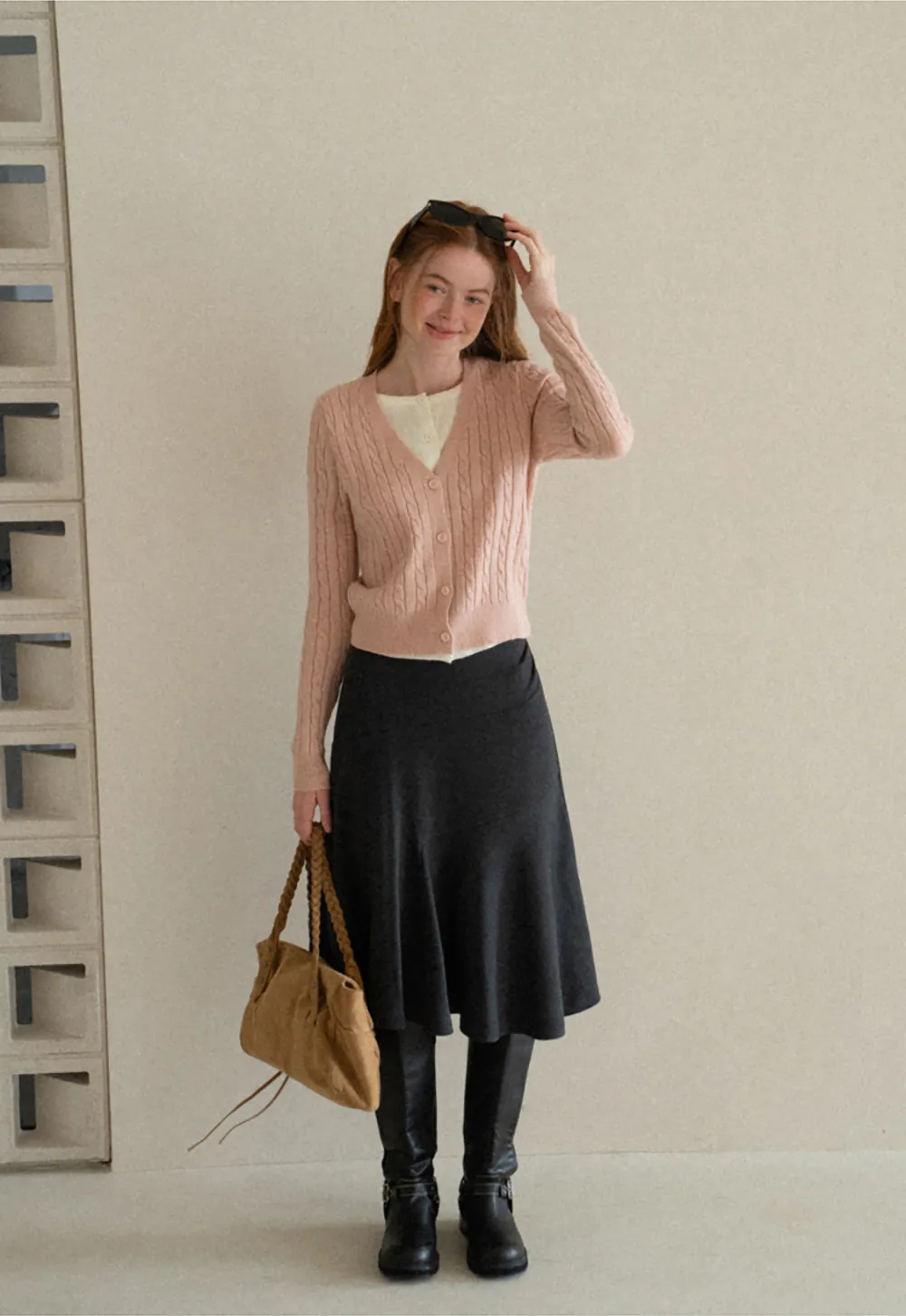 Cable Knit V Neck Button Front Cardigan