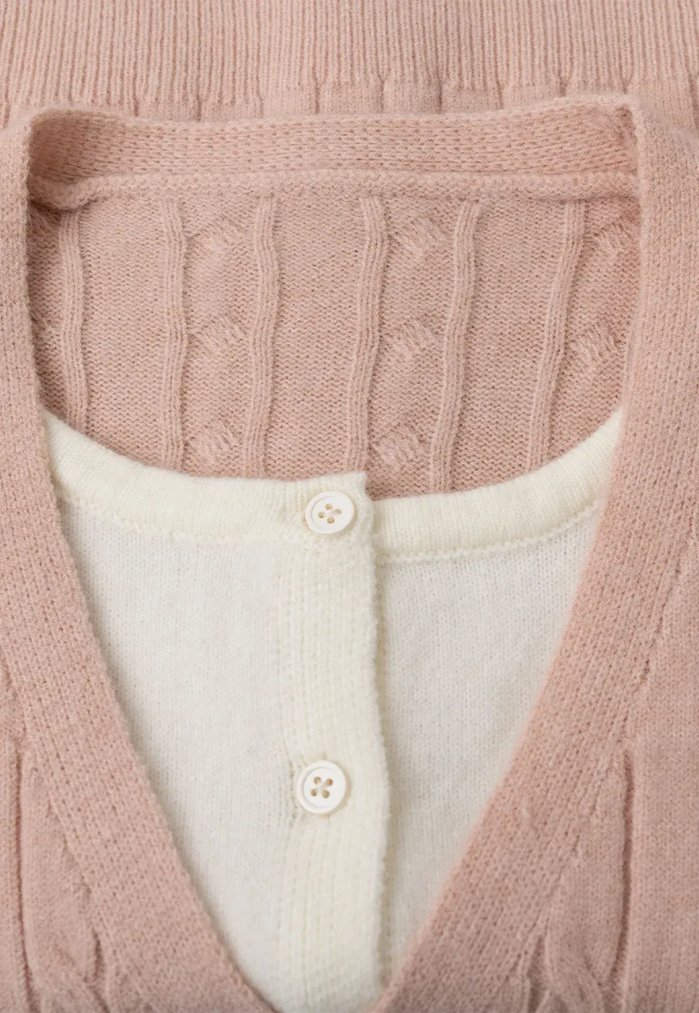 Cable Knit V Neck Button Front Cardigan