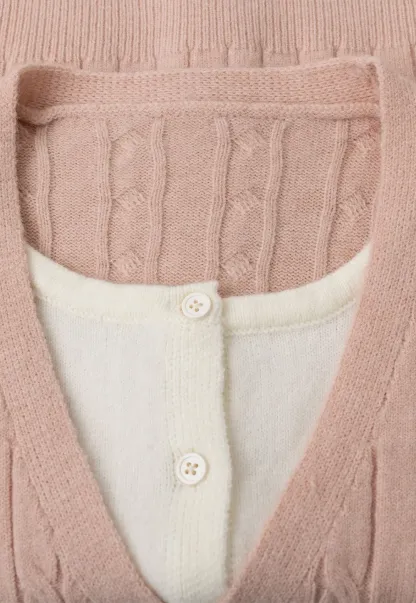 Cable Knit V Neck Button Front Cardigan