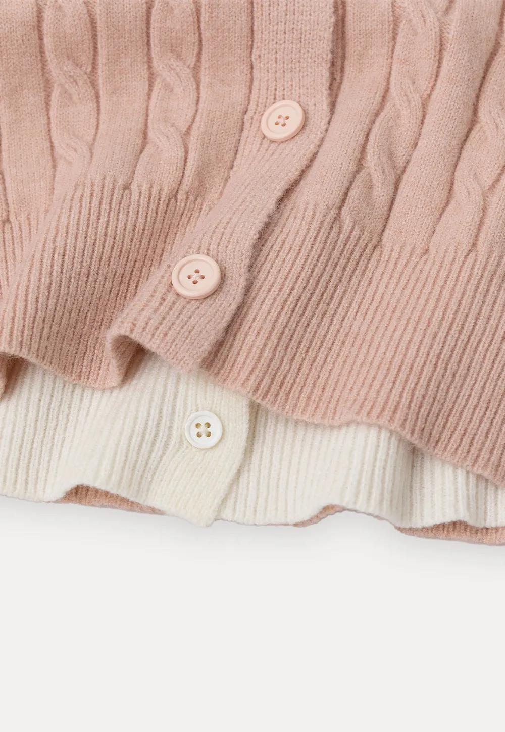 Cable Knit V Neck Button Front Cardigan