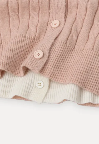 Cable Knit V Neck Button Front Cardigan