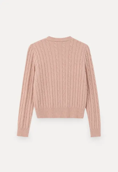 Cable Knit V Neck Button Front Cardigan