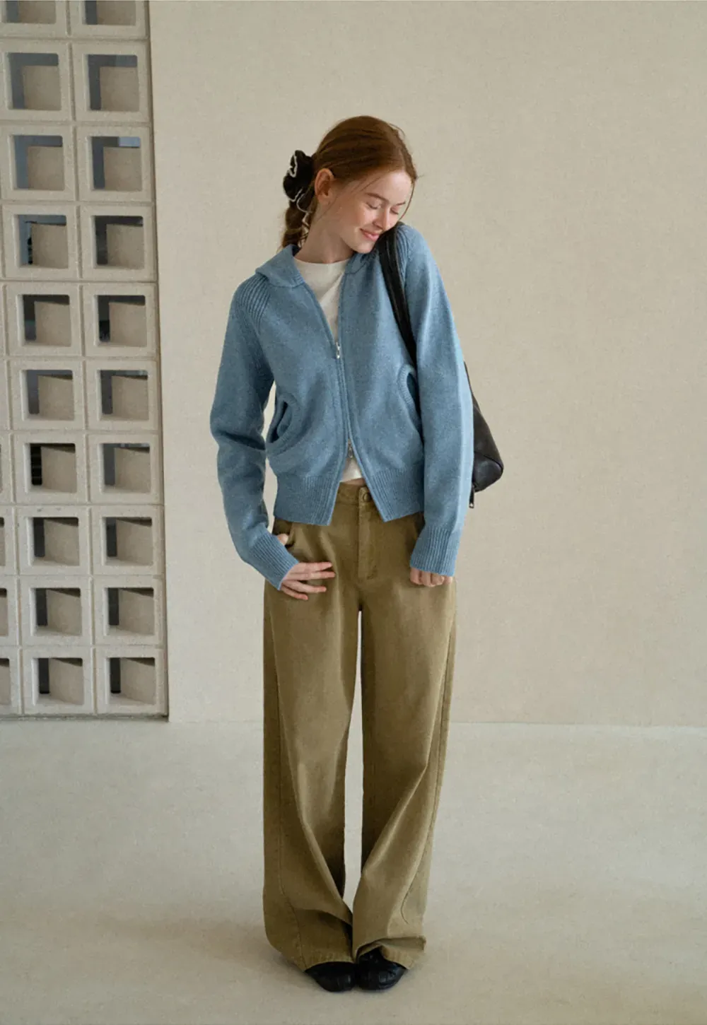 Ribbed Knit Hooded Zip Front Cardigan