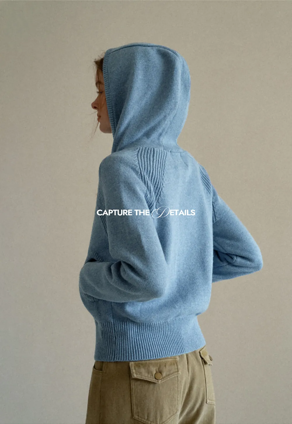 Ribbed Knit Hooded Zip Front Cardigan