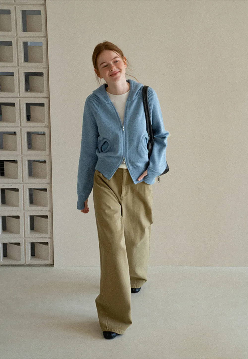 Ribbed Knit Hooded Zip Front Cardigan