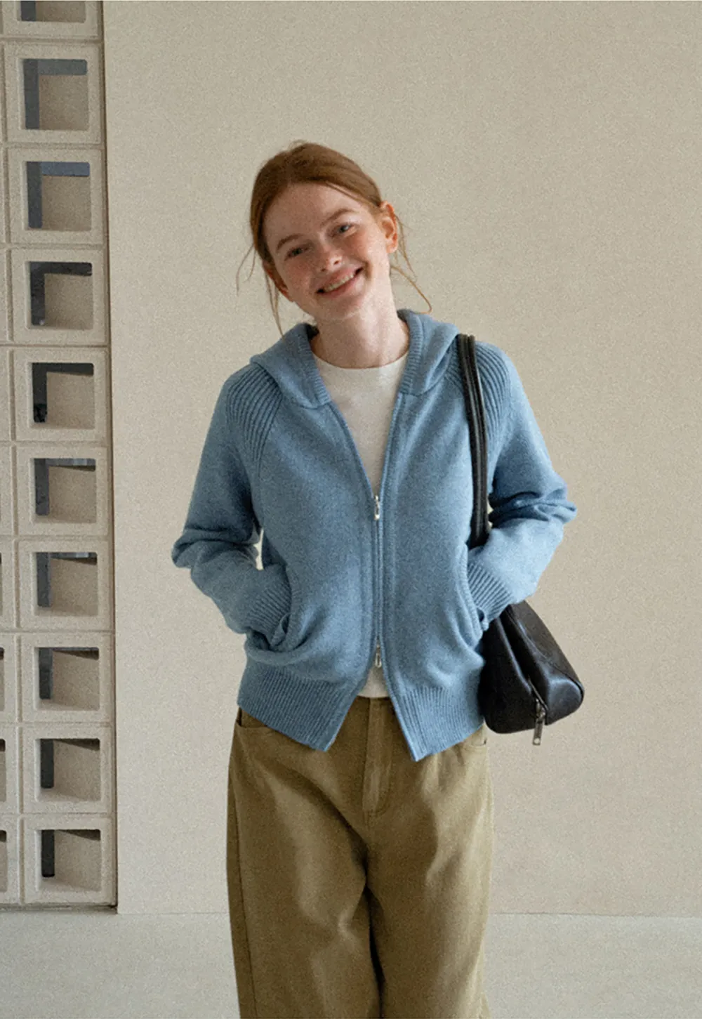 Ribbed Knit Hooded Zip Front Cardigan