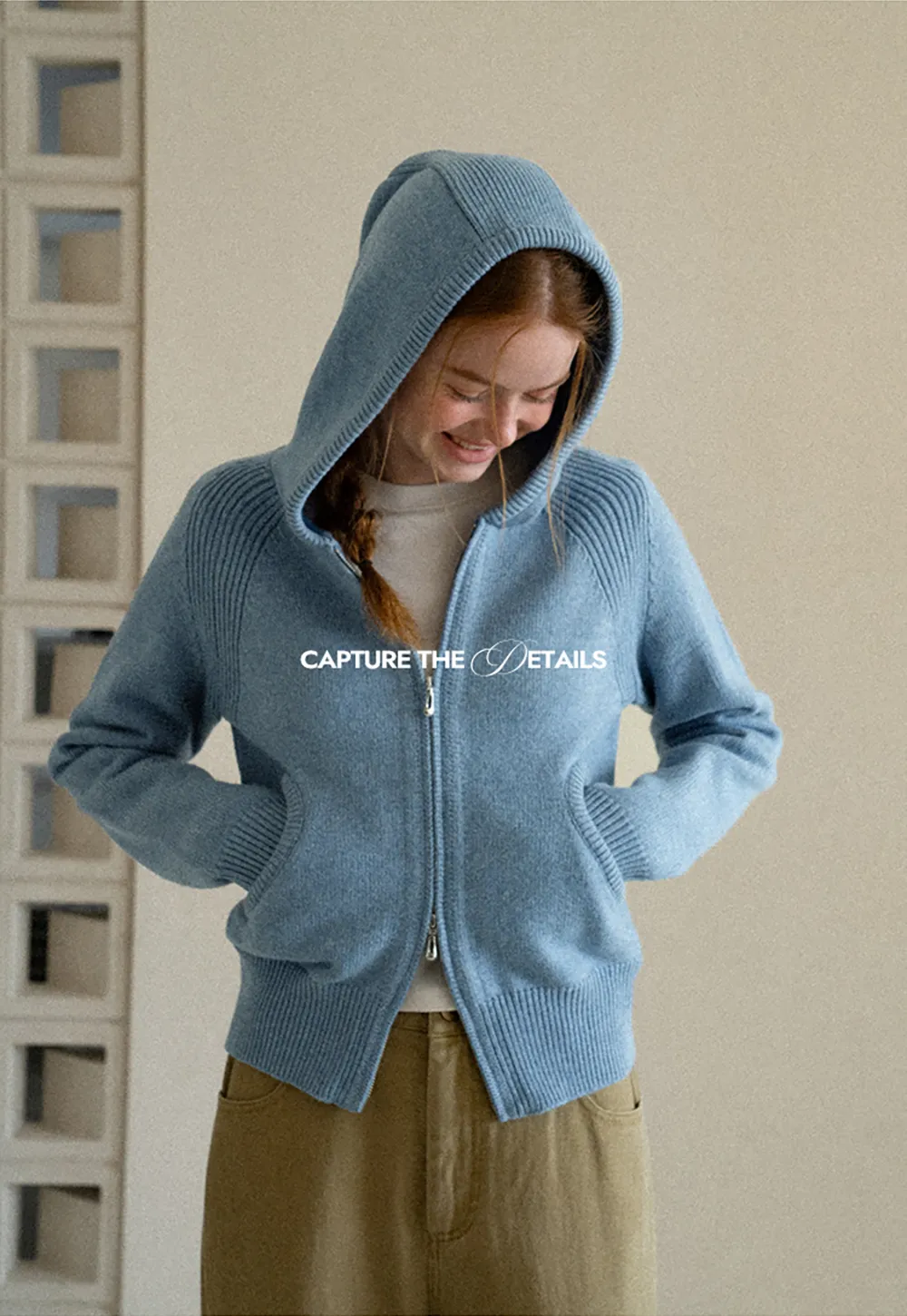 Ribbed Knit Hooded Zip Front Cardigan