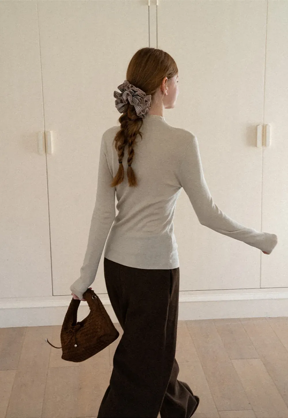 Button Placket High Neck Long Sleeve Knit Sweater