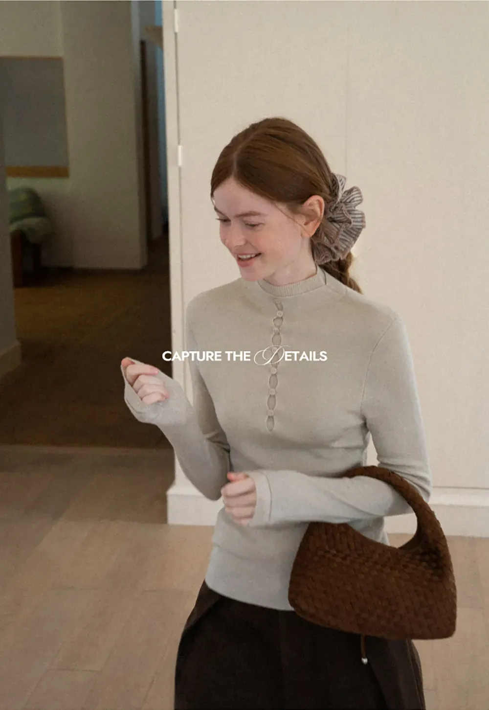 Button Placket High Neck Long Sleeve Knit Sweater