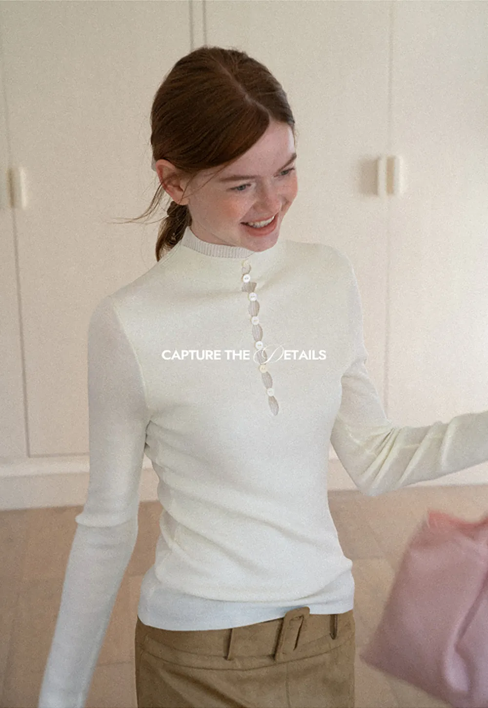 Button Placket High Neck Long Sleeve Knit Sweater