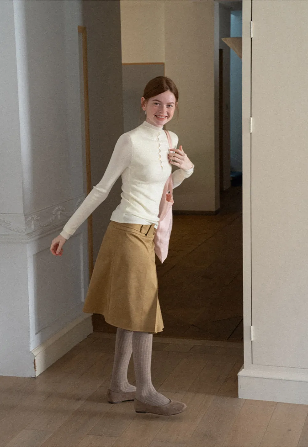 Button Placket High Neck Long Sleeve Knit Sweater