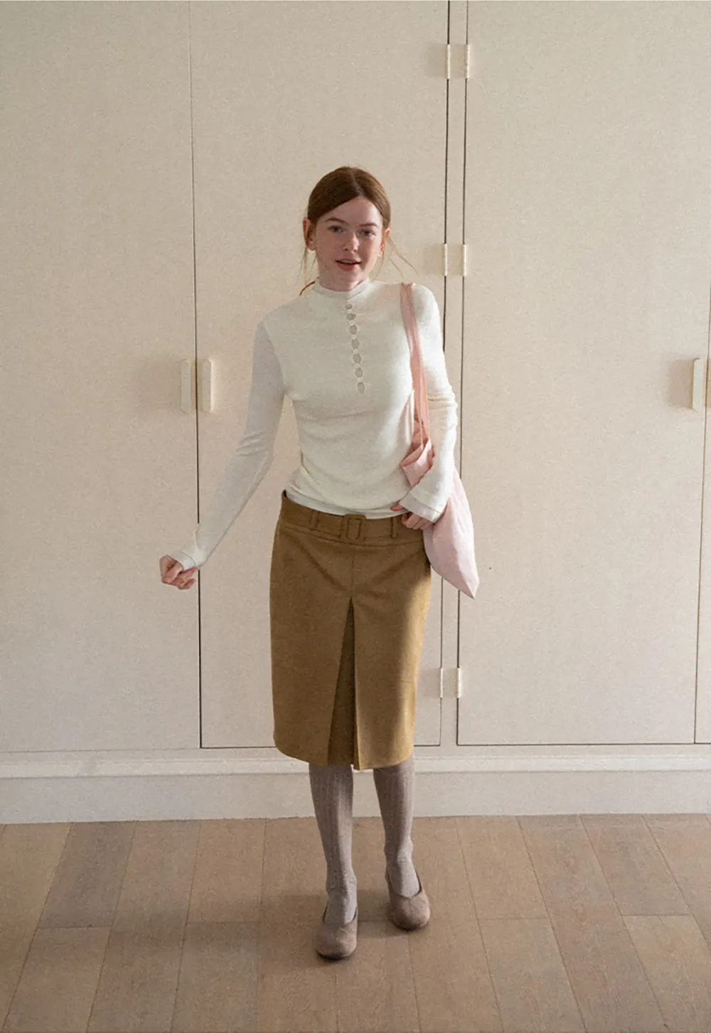 Button Placket High Neck Long Sleeve Knit Sweater