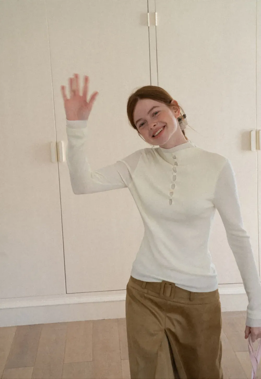 Button Placket High Neck Long Sleeve Knit Sweater