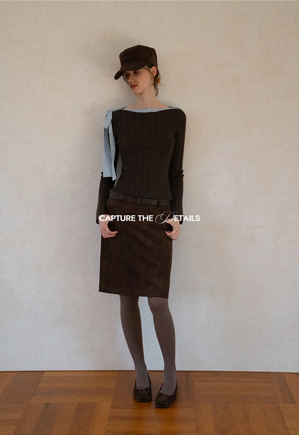 Ribbed Knit Sweater with Bow Shoulder Detail