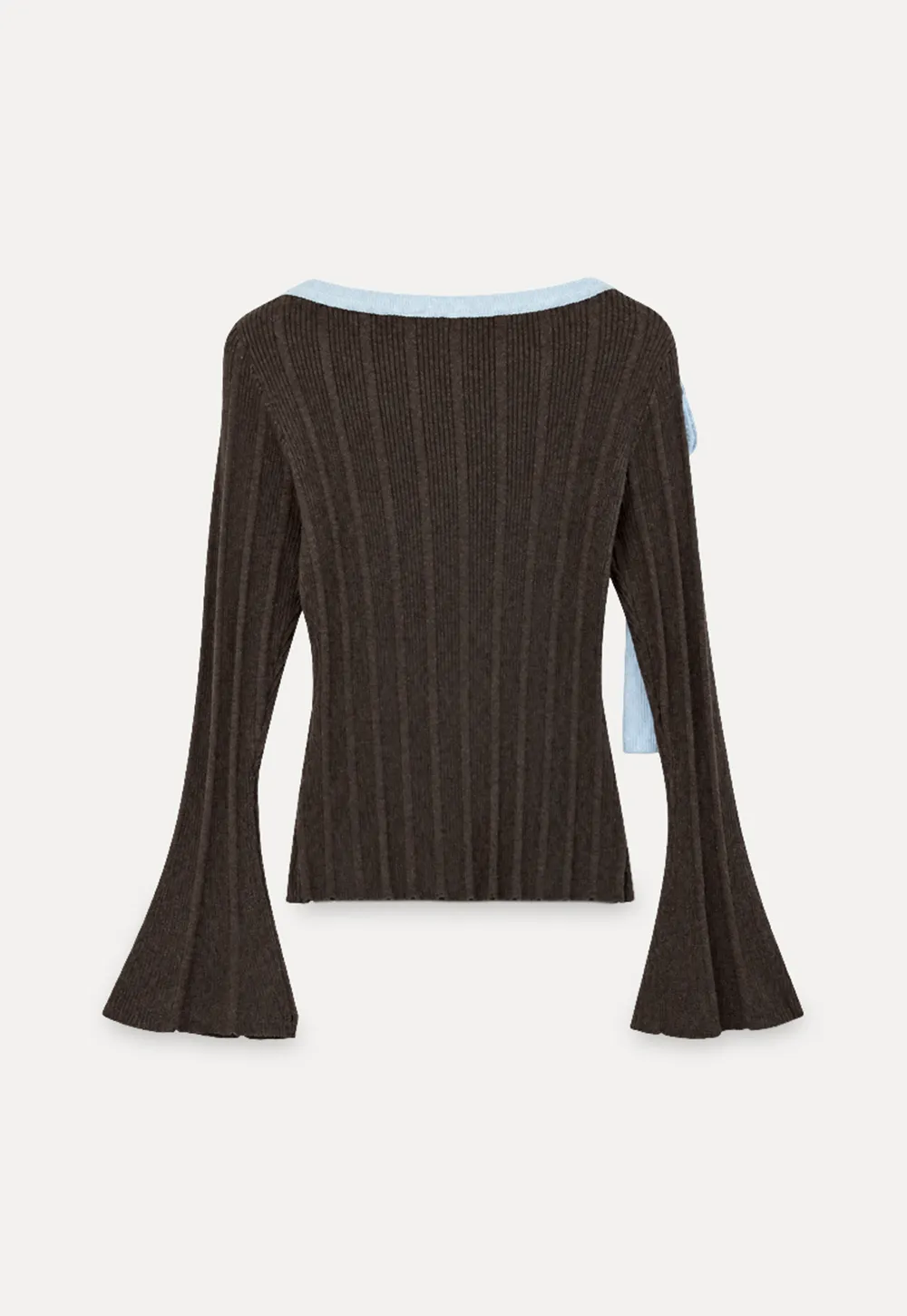 Ribbed Knit Sweater with Bow Shoulder Detail