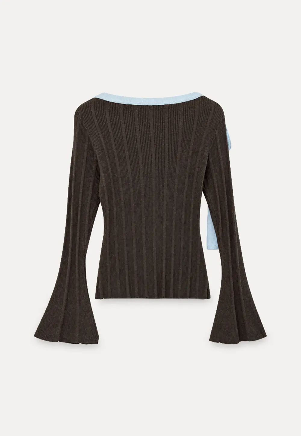 Ribbed Knit Sweater with Bow Shoulder Detail