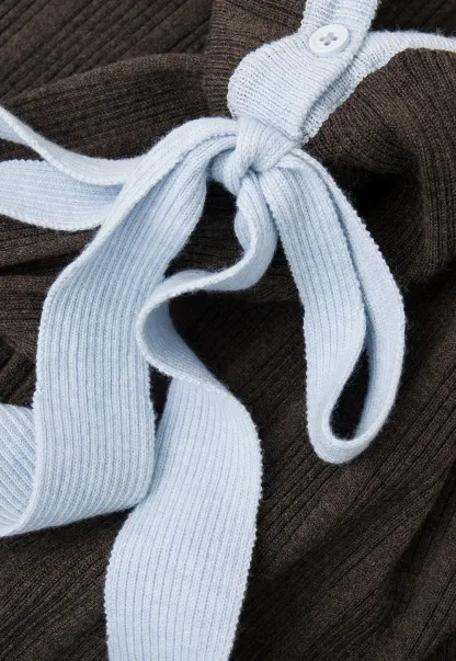 Ribbed Knit Sweater with Bow Shoulder Detail