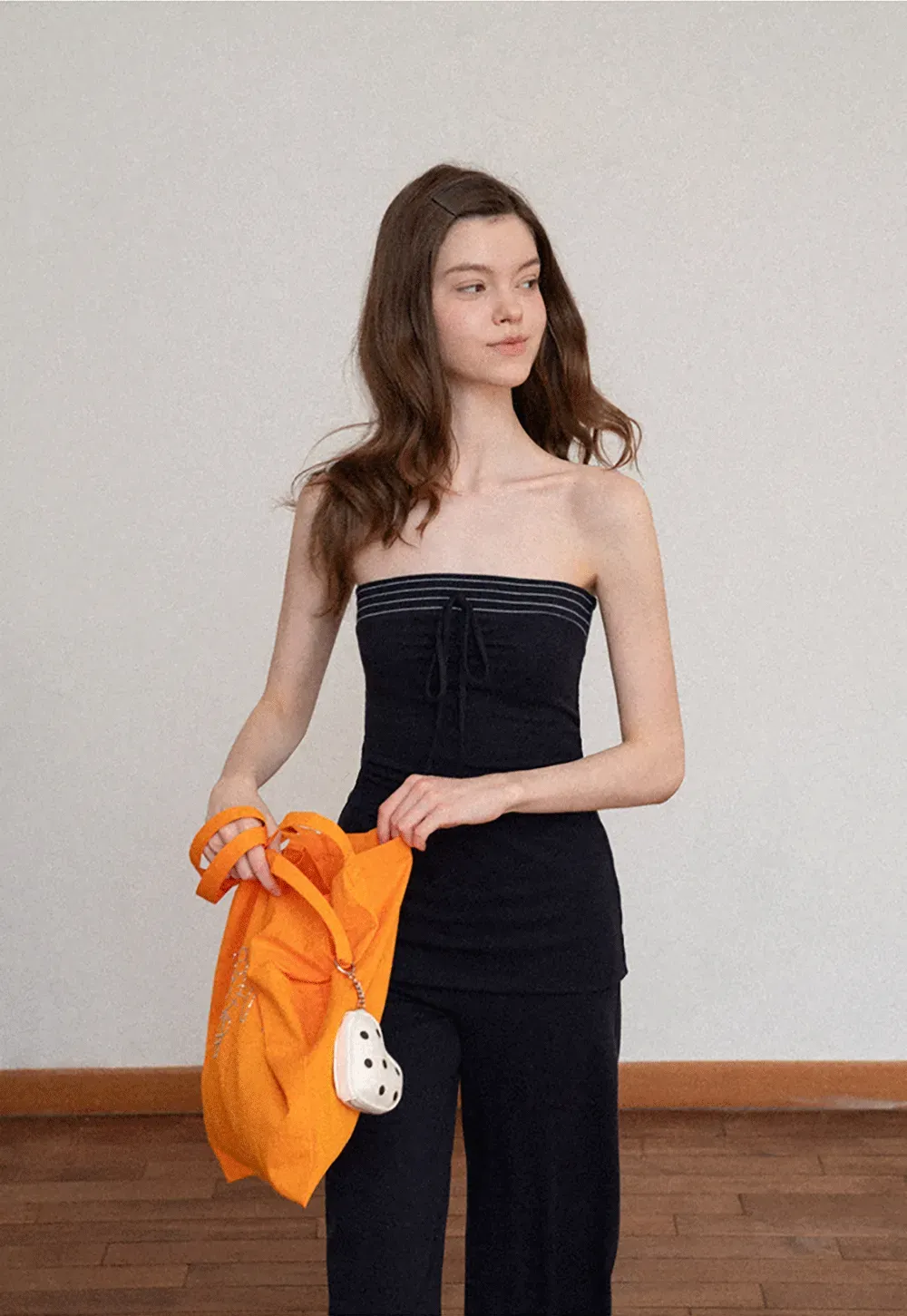 Tube Top with Drawstring Waist and Wide Leg Casual Pants