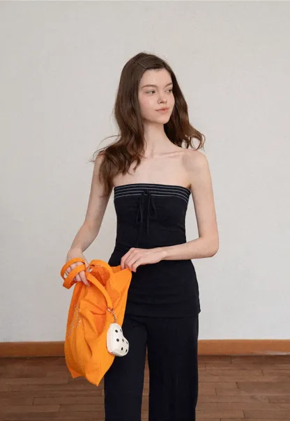 Tube Top with Drawstring Waist and Wide Leg Casual Pants