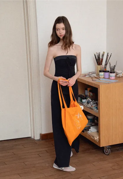 Tube Top with Drawstring Waist and Wide Leg Casual Pants