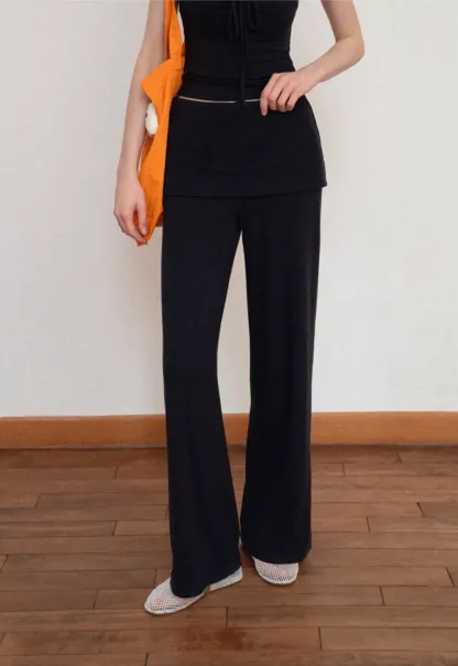 Tube Top with Drawstring Waist and Wide Leg Casual Pants