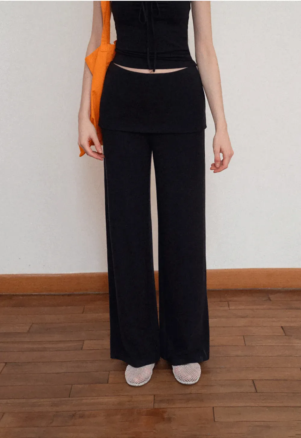 Tube Top with Drawstring Waist and Wide Leg Casual Pants