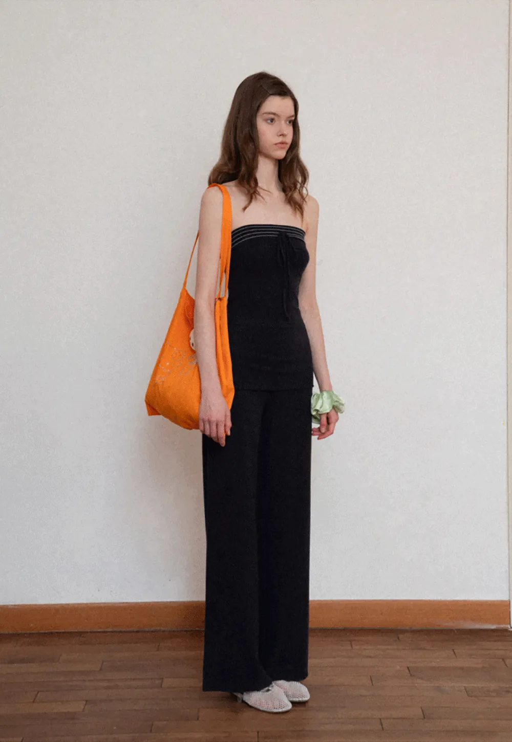 Tube Top with Drawstring Waist and Wide Leg Casual Pants