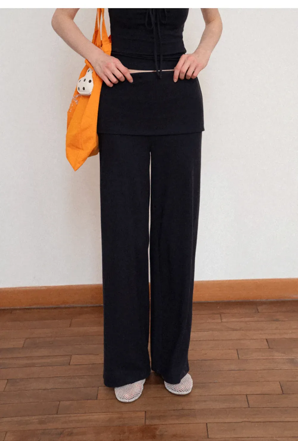 Tube Top with Drawstring Waist and Wide Leg Casual Pants