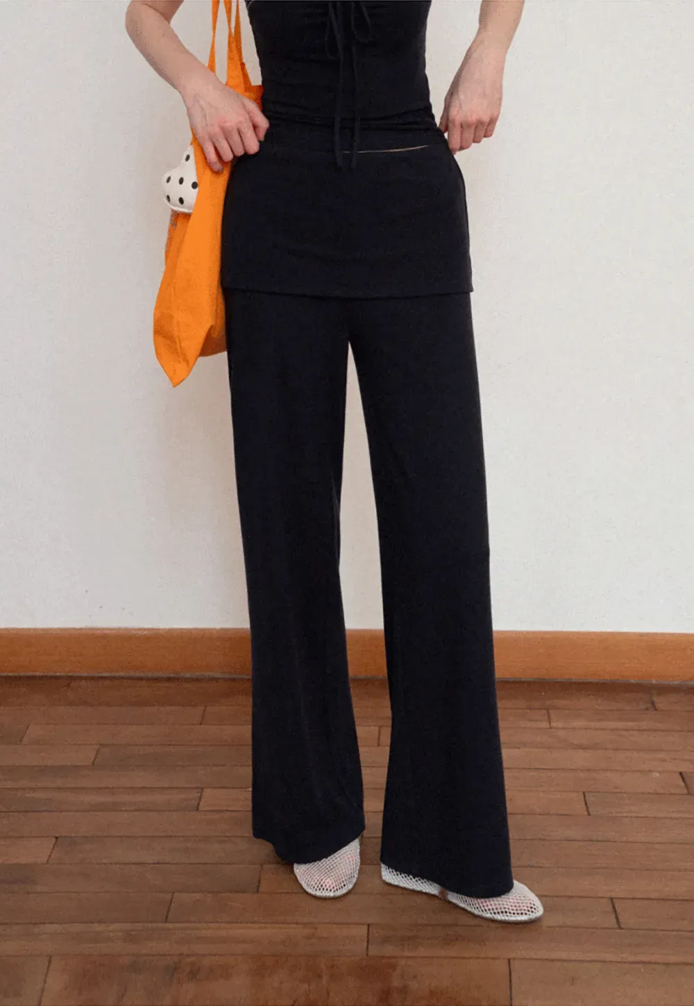 Tube Top with Drawstring Waist and Wide Leg Casual Pants