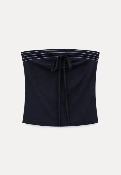 Tube Top with Drawstring Waist and Wide Leg Casual Pants