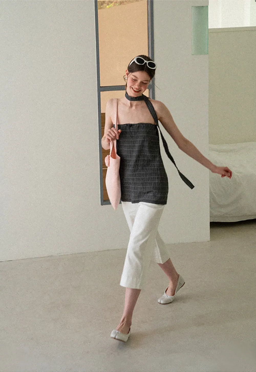 Checkered Halter Neck Tube Top