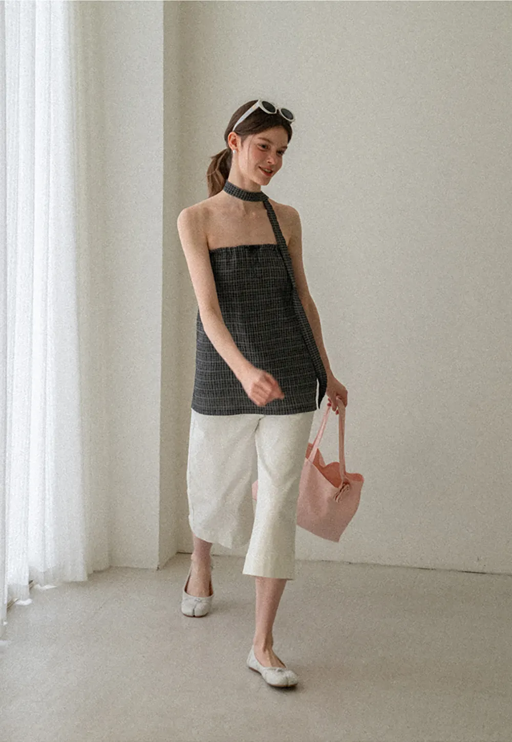 Checkered Halter Neck Tube Top