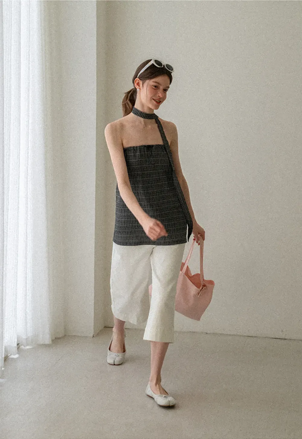 Checkered Halter Neck Tube Top