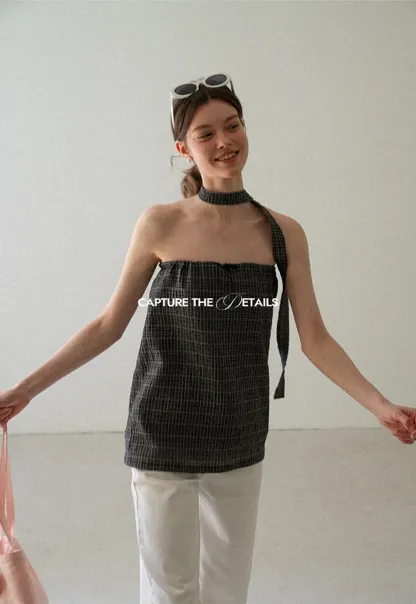 Checkered Halter Neck Tube Top