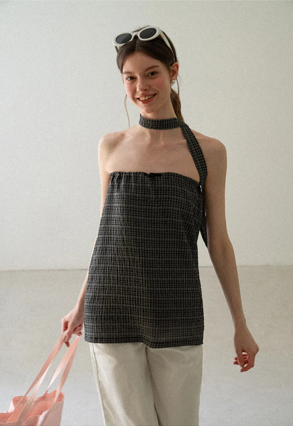 Checkered Halter Neck Tube Top
