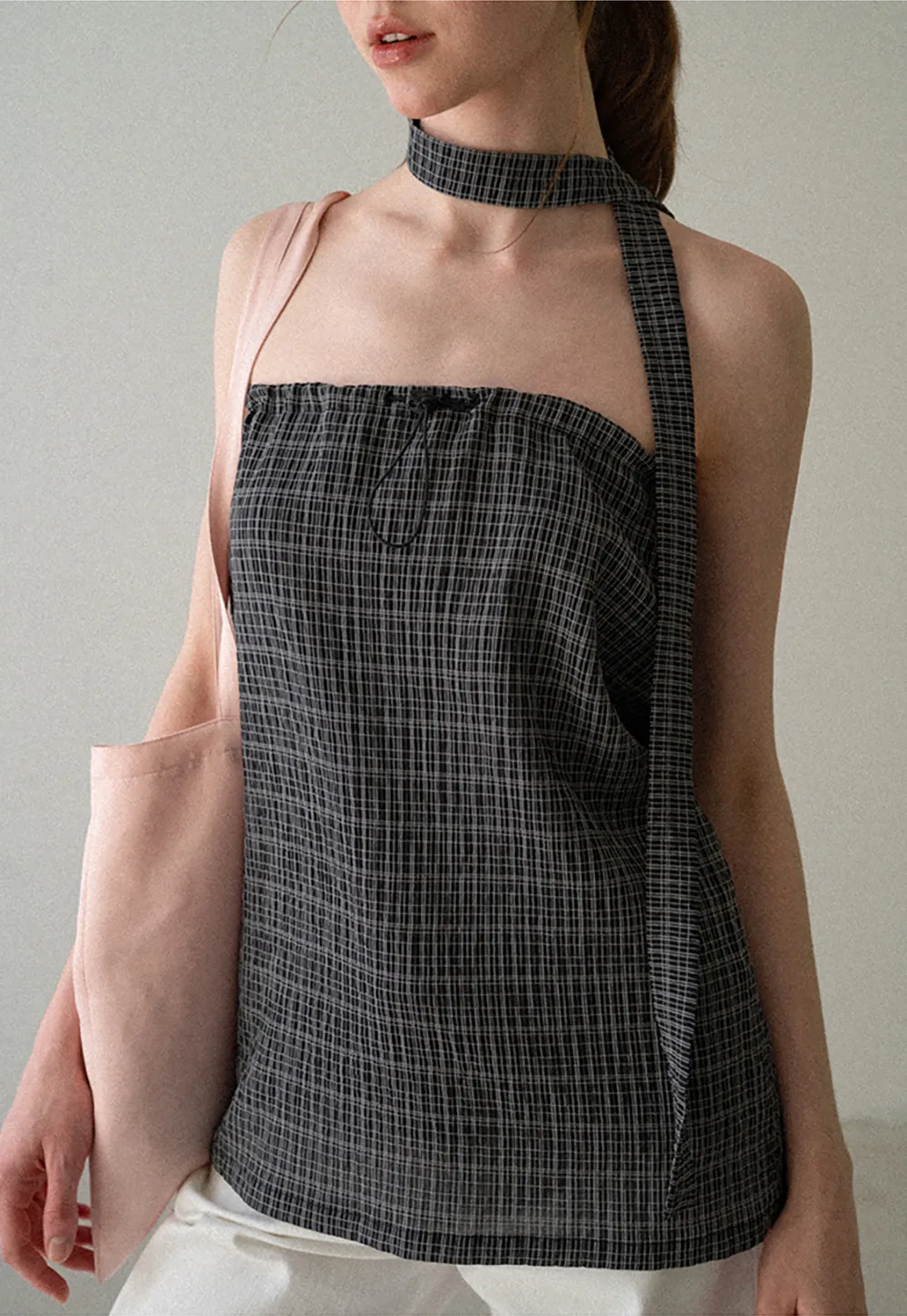 Checkered Halter Neck Tube Top