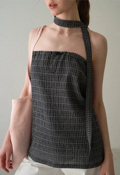 Checkered Halter Neck Tube Top