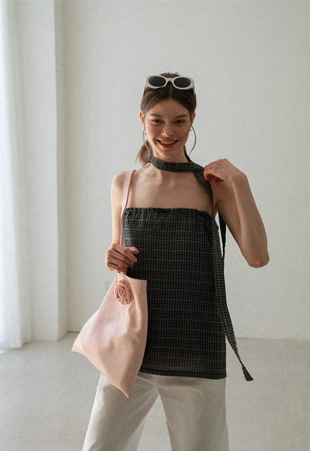 Checkered Halter Neck Tube Top