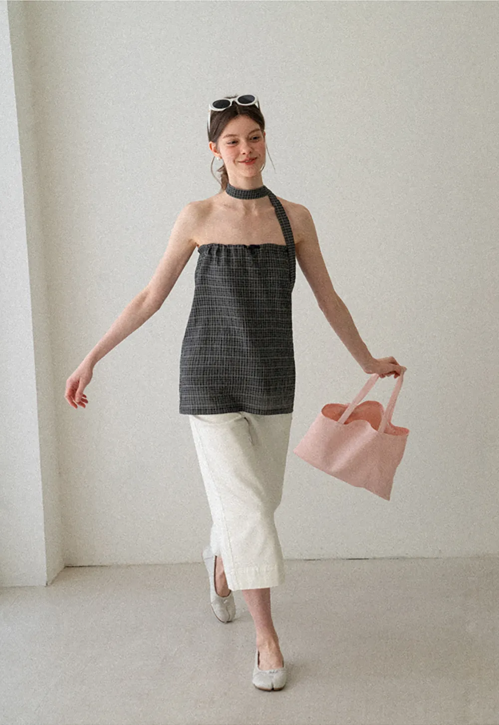 Checkered Halter Neck Tube Top