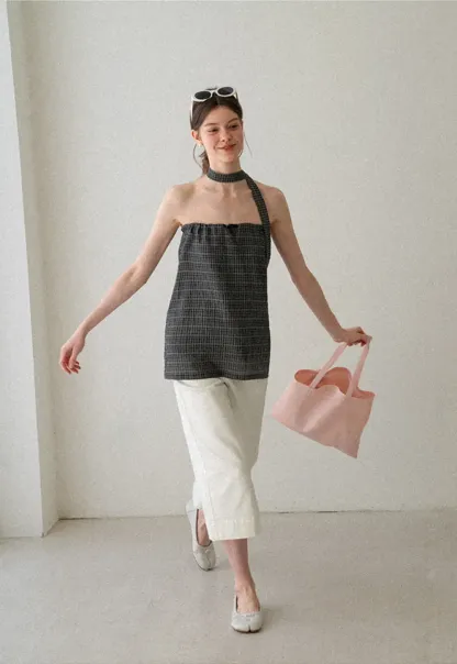 Checkered Halter Neck Tube Top