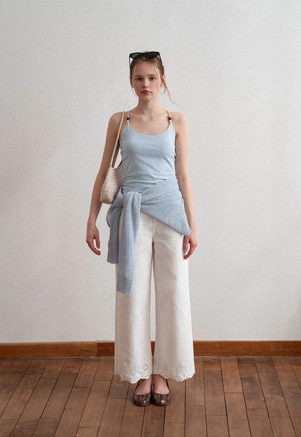 Wide leg jeans with embroidered hem details