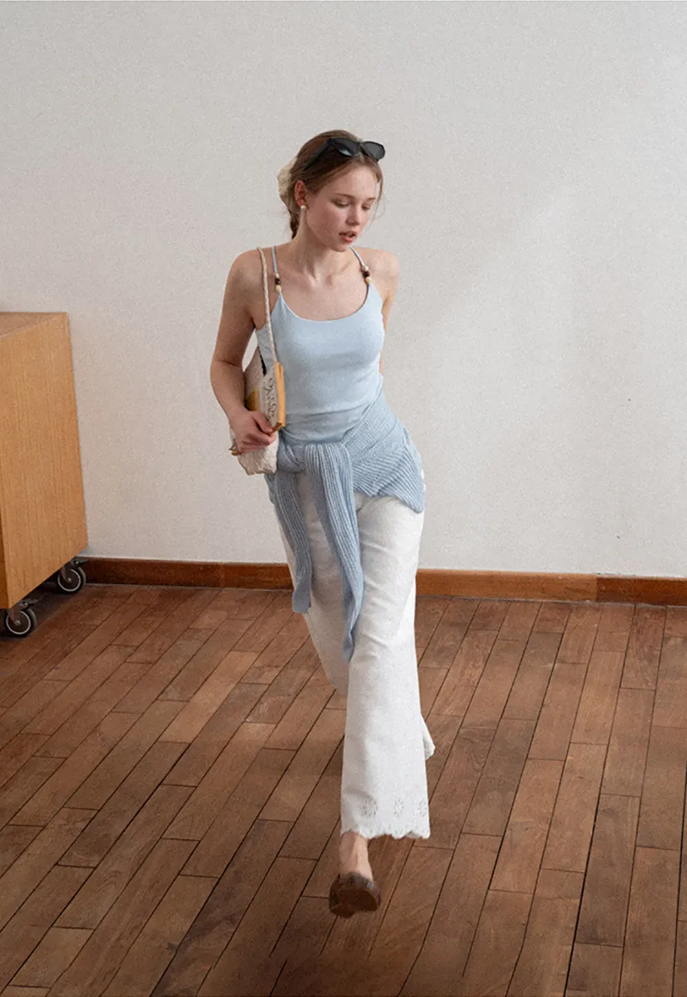 Wide leg jeans with embroidered hem details