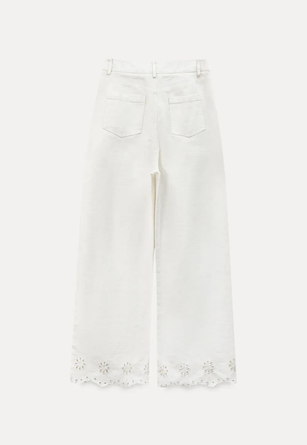 Wide leg jeans with embroidered hem details