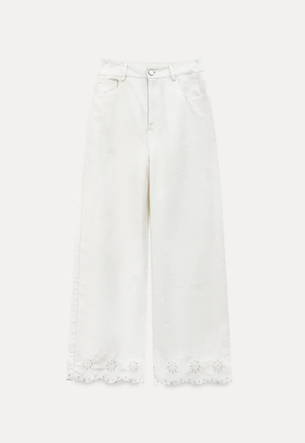 Wide leg jeans with embroidered hem details