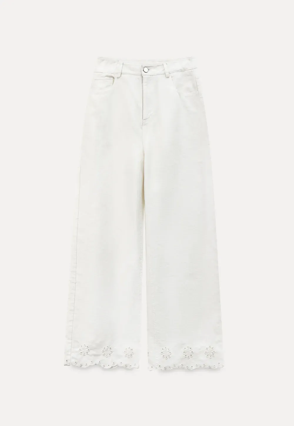 Wide leg jeans with embroidered hem details